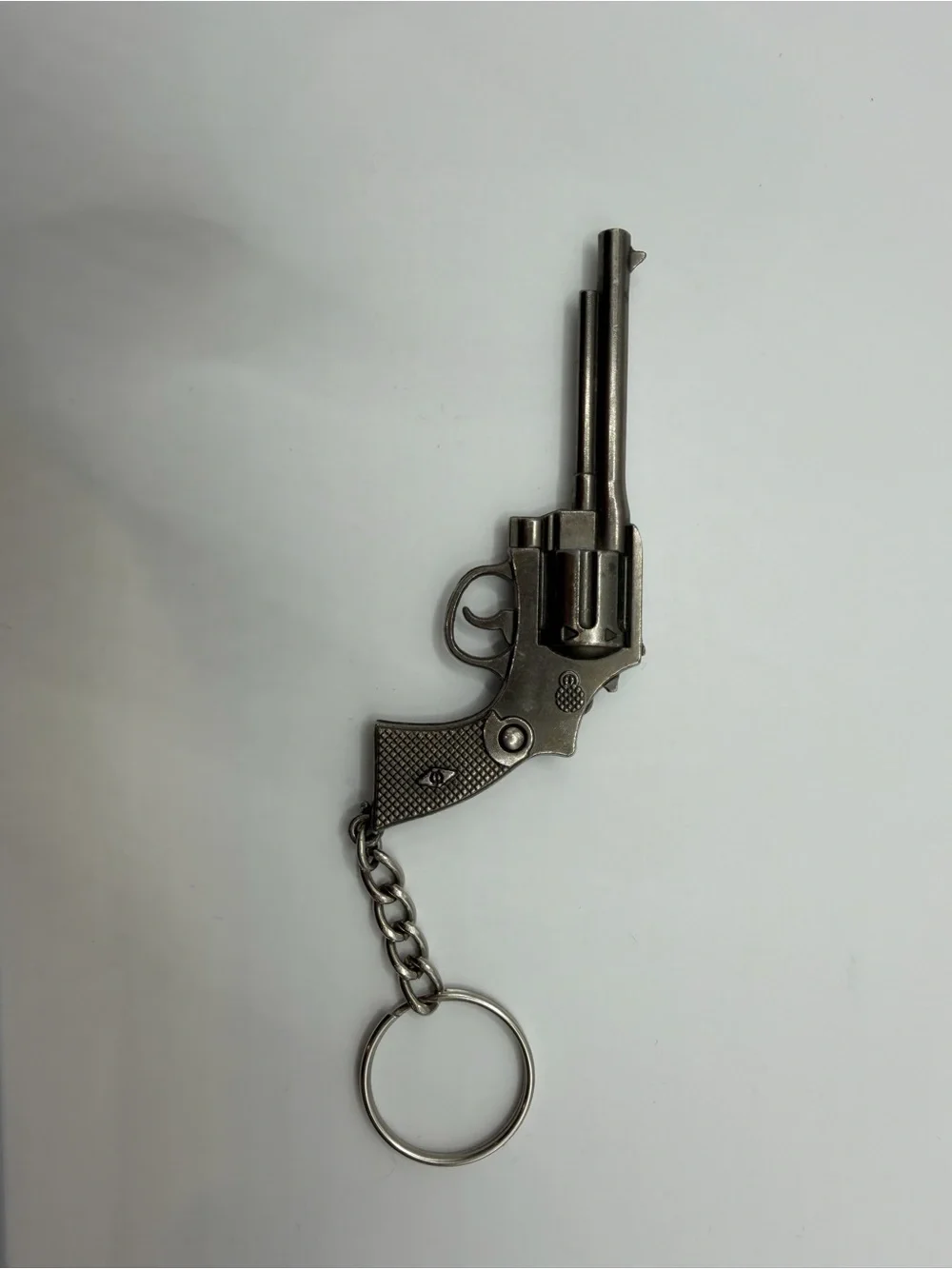 Vintage Revolver Keychain - Antique Silver Gun Keyring Backpack Charm